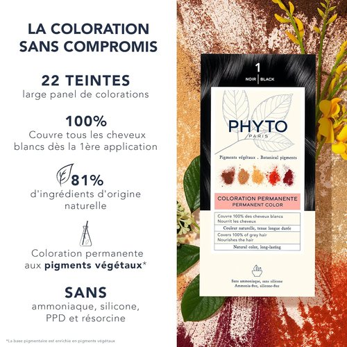 PHYTO Phytocolor Permanent Hair Color - 100% Grey Coverage, Ammonia-Free, Botanical Pigments | 0.42 oz