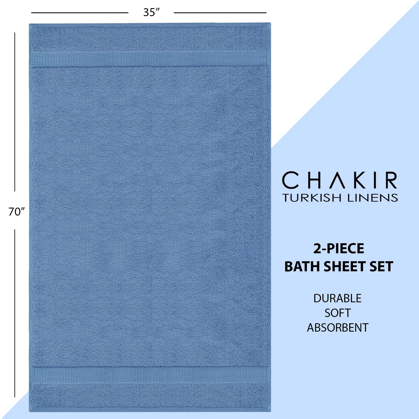 Chakir Turkish Linens, 100% Cotton Premium Quality Turkish Bath Sheets (35''x70'' Large Bath Sheet Towels - Wedgewood)