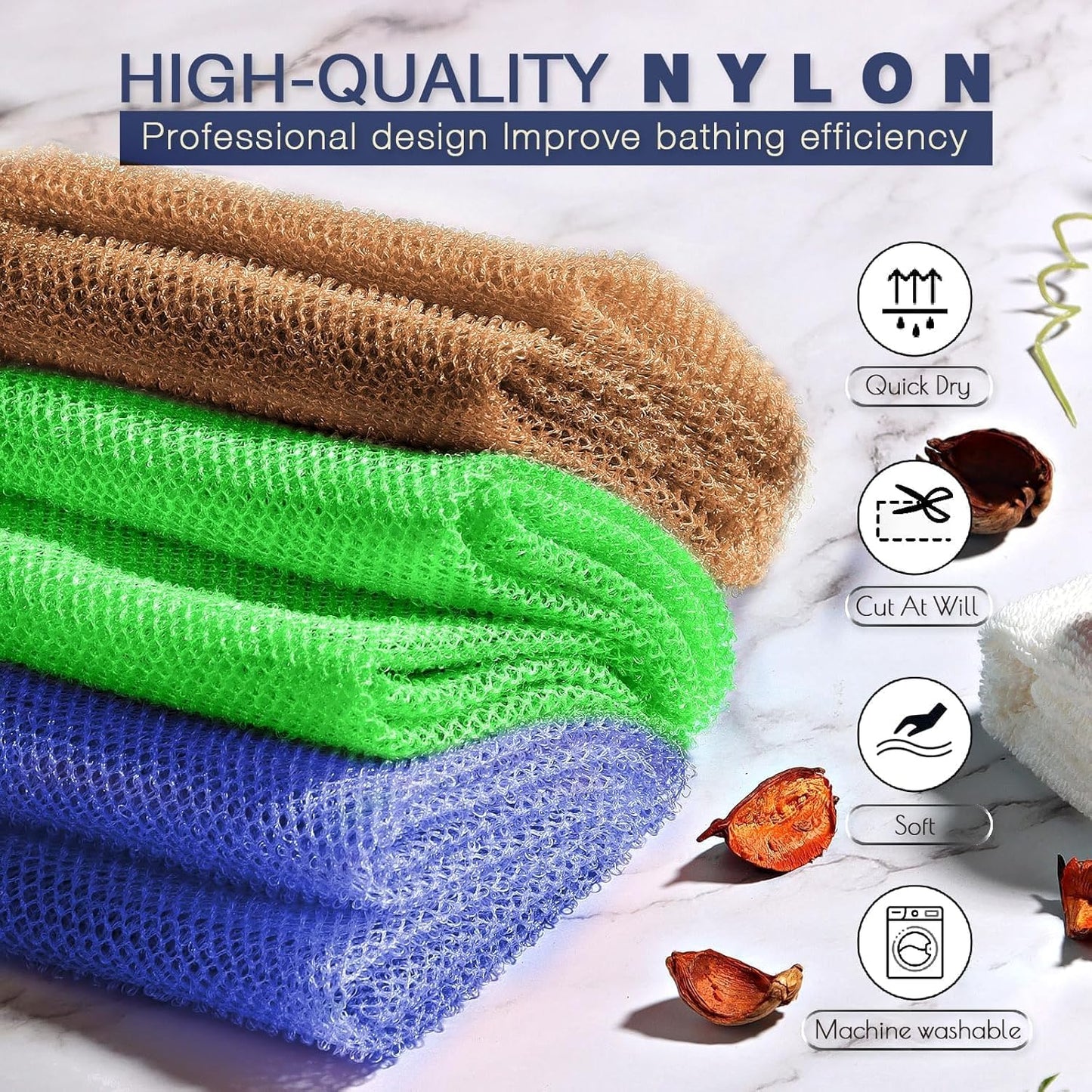 UJFQBH African Bath Sponge Set - Exfoliating Shower Body Scrubber | 3 Colors for Daily Use
