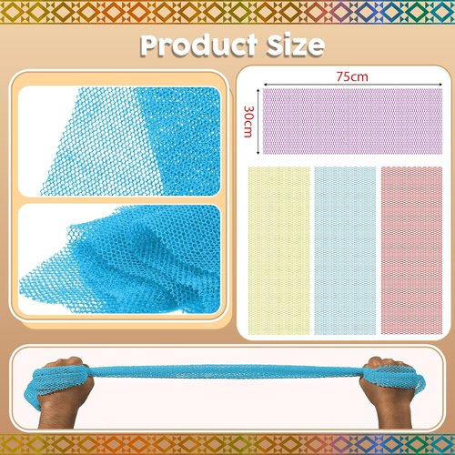 African Bath Sponge | 4-Piece Set - Net Exfoliator for Glowing Skin, Gentle Nylon Mesh Scrubber
