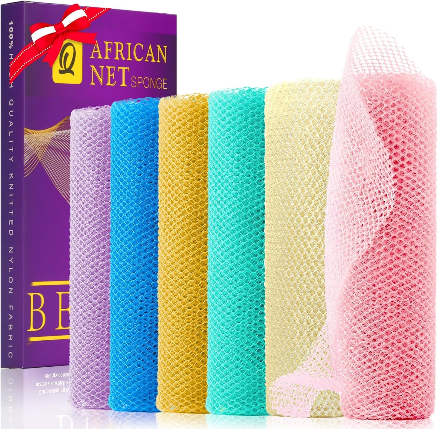 UJFQBH African Net Sponge Set - 6 Exfoliating Bath Sponges for Smoother Skin | Purple & Orange