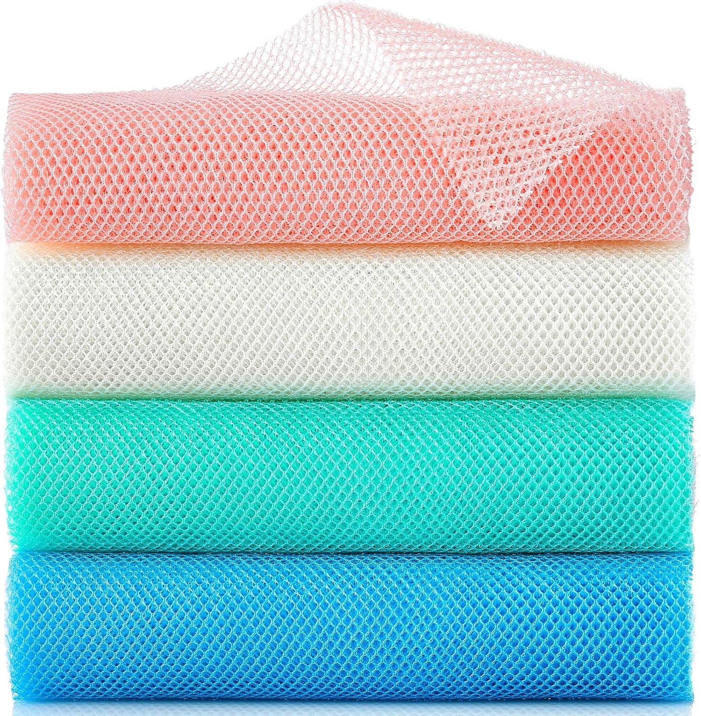 Skiennix African Exfoliating Net - 4 Pack Long Nylon Body Scrubbers for Shower & Bath (Multicolor)