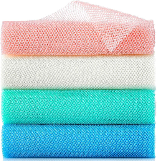 Skiennix African Exfoliating Net - 4 Pack Long Nylon Body Scrubbers for Shower & Bath (Multicolor)