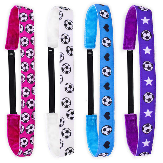 FROG SAC 4 Soccer Headbands for Girls, Adjustable Non Slip Sport Hair Bands Accessories for Kids, Stretch Elastic Athletic Head Band Pack