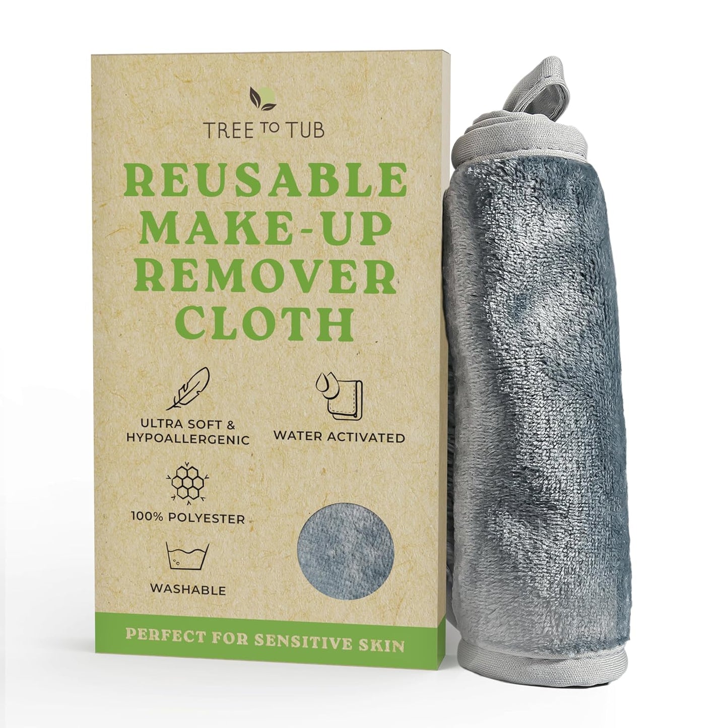 Tree To Tub Reusable Makeup Remover Cloth - Gray Microfiber Towels for Gentle Cleansing & Daily Use