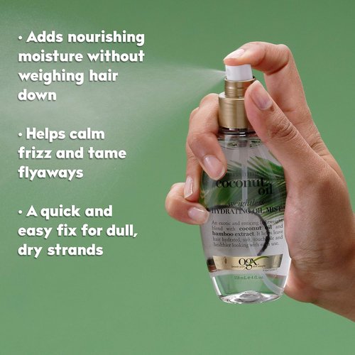 OGX Nourishing Coconut Oil Hair Mist - Lightweight Leave-In Treatment with Bamboo Extract, 4 Fl Oz
