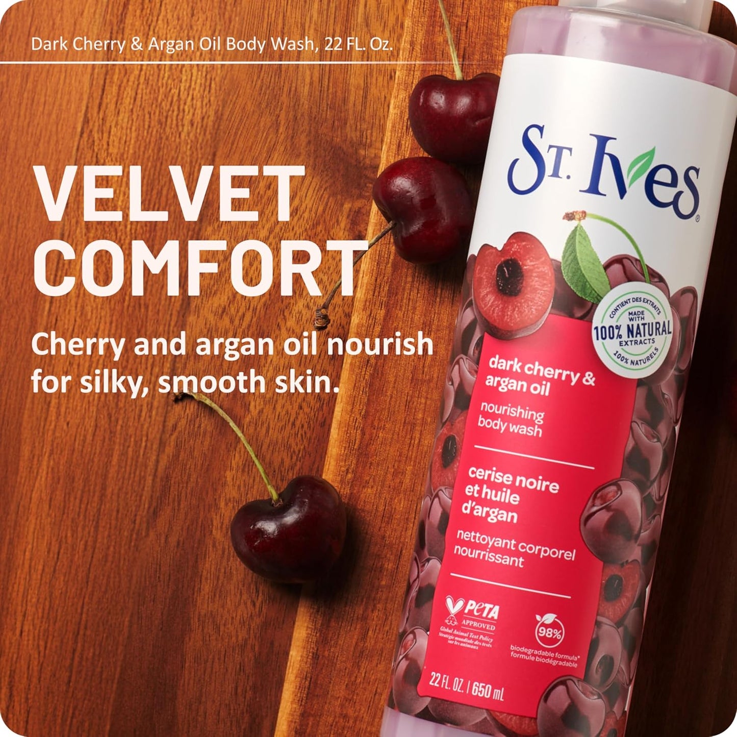 St. Ives Body Wash - Nourishing Dark Cherry & Argan Oil Formula | 100% Natural Extracts, 22oz