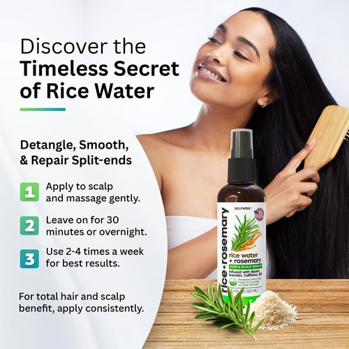 NEW Fermented Rice Water Hair Growth Spray with Rosemary, Biotin, Keratin, Caffeine, Vitamins C & B5 - For Thinning Hair, Hairfall, Thicker, Longer, Softer Hair - All Hair Types - Men & Women