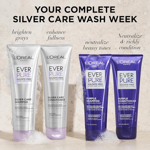 L'Oreal Paris EverPure Silver Care Conditioner - Brightening & Nourishing for Gray Hair | Vegan Peptide Formula, 8.5 Fl Oz