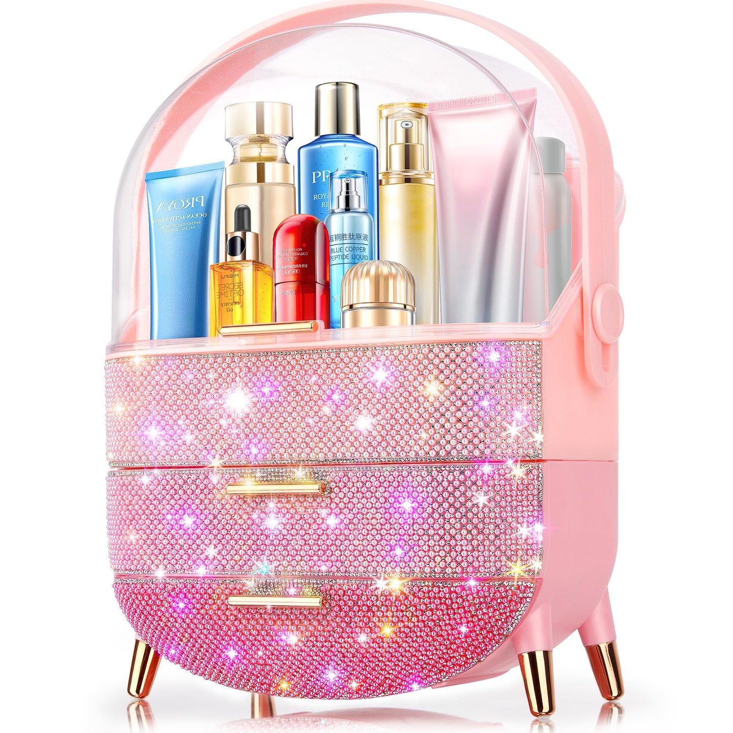 Ptesly Teen Girls Gift Makeup Organizer,Skincare Organizer Jewelry Storage,Cosmetics Storage and Display Case,Make Up Holders and Organizers for Countertop,Bathroom Organizer (PearlPink)