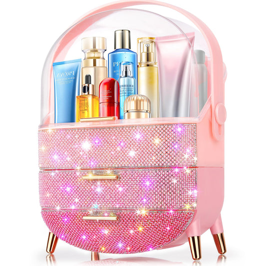 Ptesly Teen Girls Gift Makeup Organizer,Skincare Organizer Jewelry Storage,Cosmetics Storage and Display Case,Make Up Holders and Organizers for Countertop,Bathroom Organizer (PearlPink)