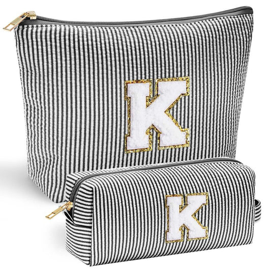 YOOLIFE Gifts for Teen Girls - Personalized Initial Cosmetic Makeup Pouch | Travel Bag | Black
