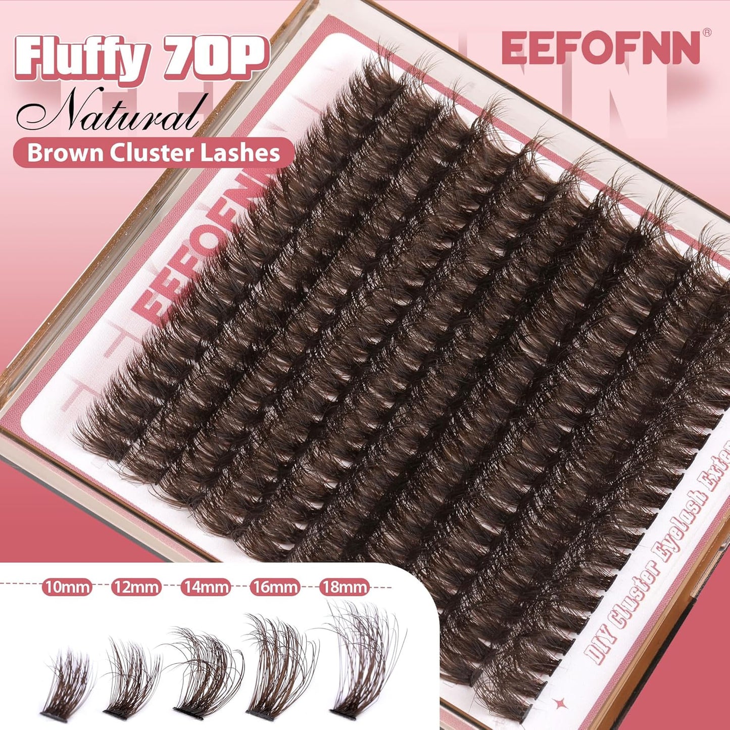 Eefofnn Brown Lash Clusters Natural Eyelash Extension Fluffy Brown Individual Lashes 10-18MM Wispy Cluster Eyelash Extensions 200 Pcs D Curl Brown Lash Extensions DIY at Home