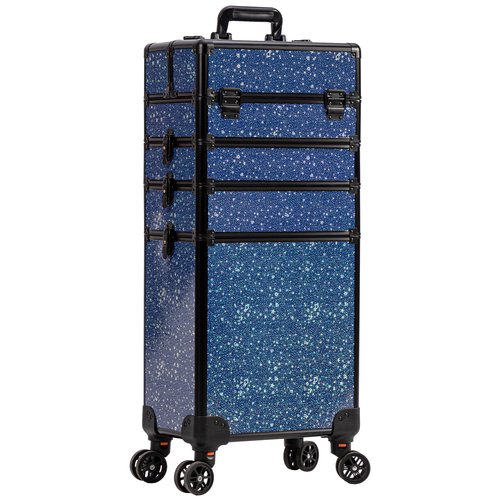 AROUS Rolling Makeup Train Case Large Storage Cosmetic Trolley 5 in 1 Large Capacity Trolley Makeup Travel Case with Key Swivel Wheels Salon Barber Case Traveling Cart Trunk, Black (Blue)