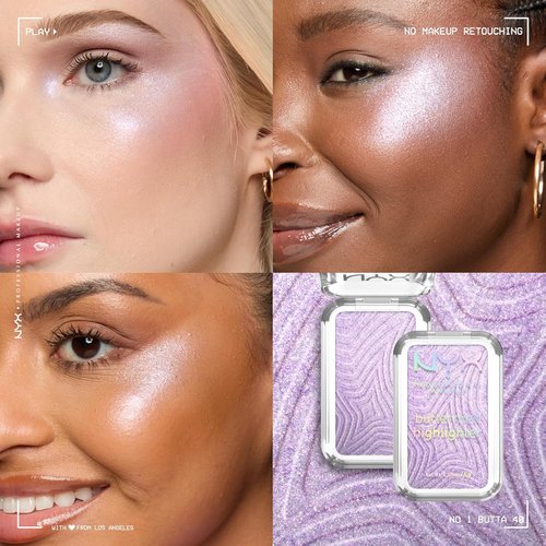 NYX Professional Makeup Buttermelt Highlighter - Long-Lasting Powder Highlighter for High Impact Glow | Holographic Lavender