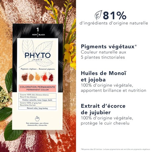 PHYTO Phytocolor Permanent Hair Color - 100% Grey Coverage, Ammonia-Free, Botanical Pigments | 0.42 oz