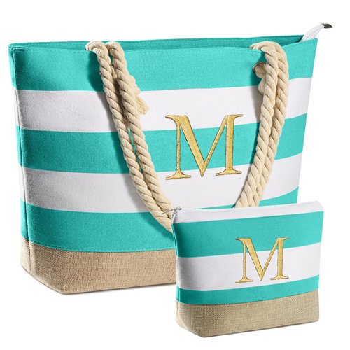 YOOLIFE Gifts for Women - Mothers Day Gifts, Birthday Gift for Women Teacher Bridesmaid Daughter Friend Personalized Beach Bag Initial Beach Tote & Cosmetic Bag M