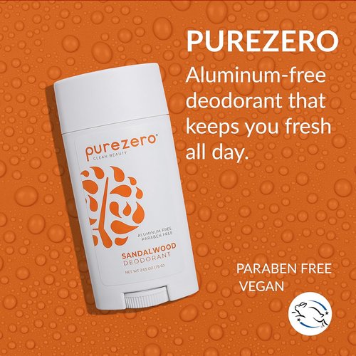 Purezero Deodorant - Sandalwood Scent | Aluminum & Paraben Free | 24-Hour Odor Protection | Infused with Shea Butter & Coconut Oil (1 Pack)