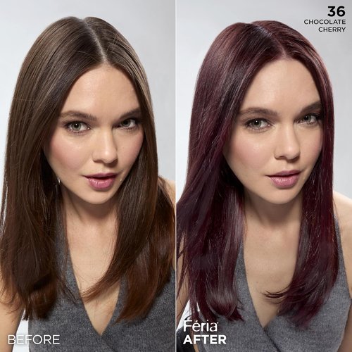 L'Oreal Paris Feria Hair Color | Multi-Faceted Shimmering Permanent Dye - 36 Chocolate Cherry, 1 Kit