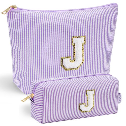 YOOLIFE Preppy Stuff for Teen Girls, Gifts for Teen Girls Birthday Gifts Idea for Mom Her | Personalized Cute Makeup Bag for Girlfriend | 21st Birthday Gifts for Her Makeup Pouch Monogram Makeup Bag J