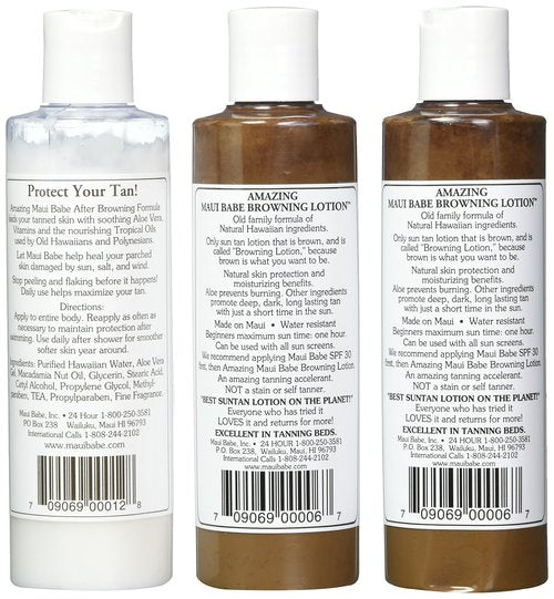 Maui Babe Tanning Pack (2 Browning Lotions 8 oz, 1 After Browning Lotion 8 oz), (Pack of 3)