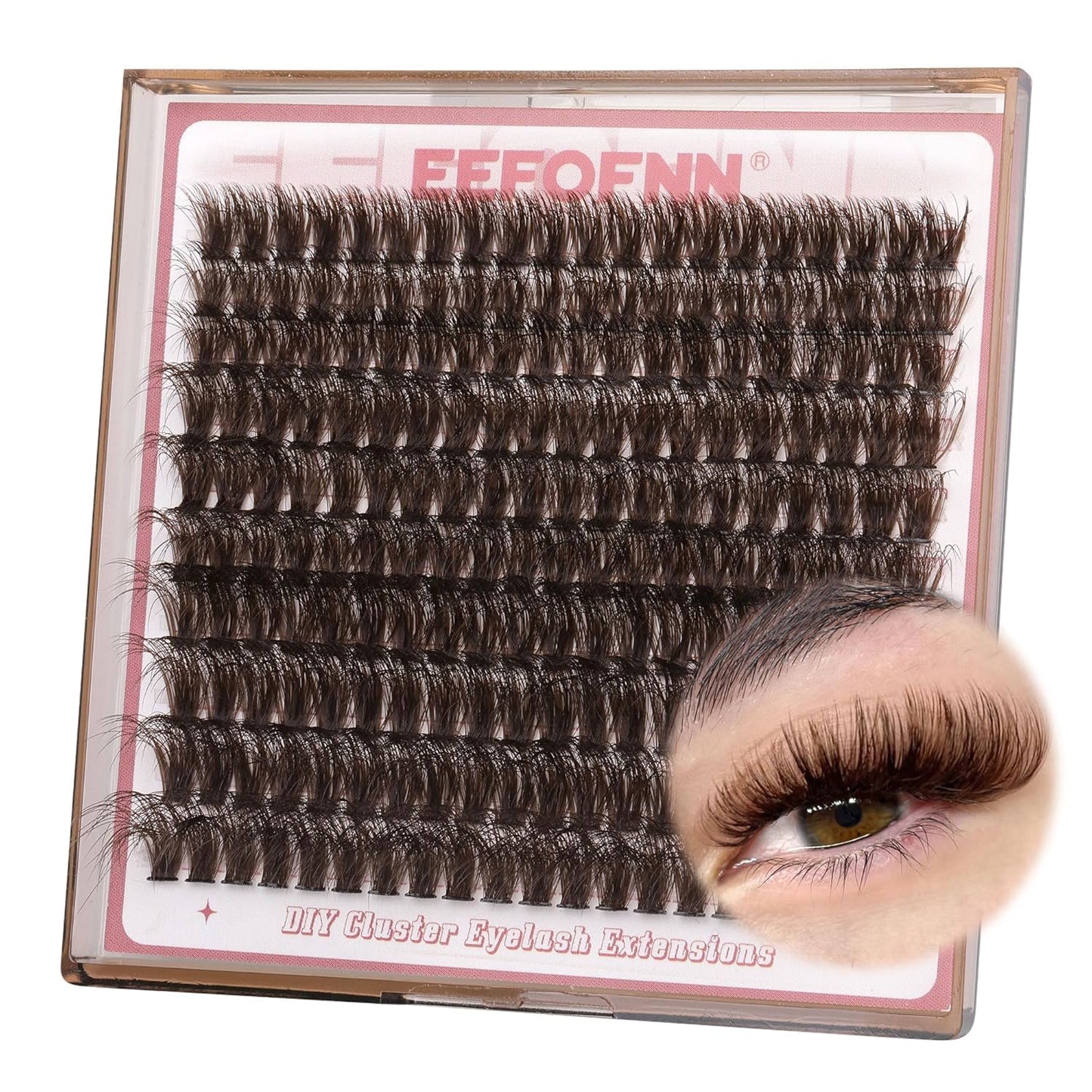 Eefofnn Brown Lash Clusters Natural Eyelash Extension Fluffy Brown Individual Lashes 10-18MM Wispy Cluster Eyelash Extensions 200 Pcs D Curl Brown Lash Extensions DIY at Home