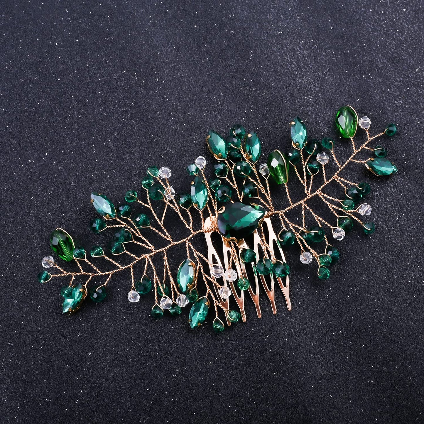 Bride Wedding Hair Accessories - Dark Green Rhinestones Crystal Bridesmaid Hair Clips Trendy Fashion Headbands Jewelry for Women and Girls