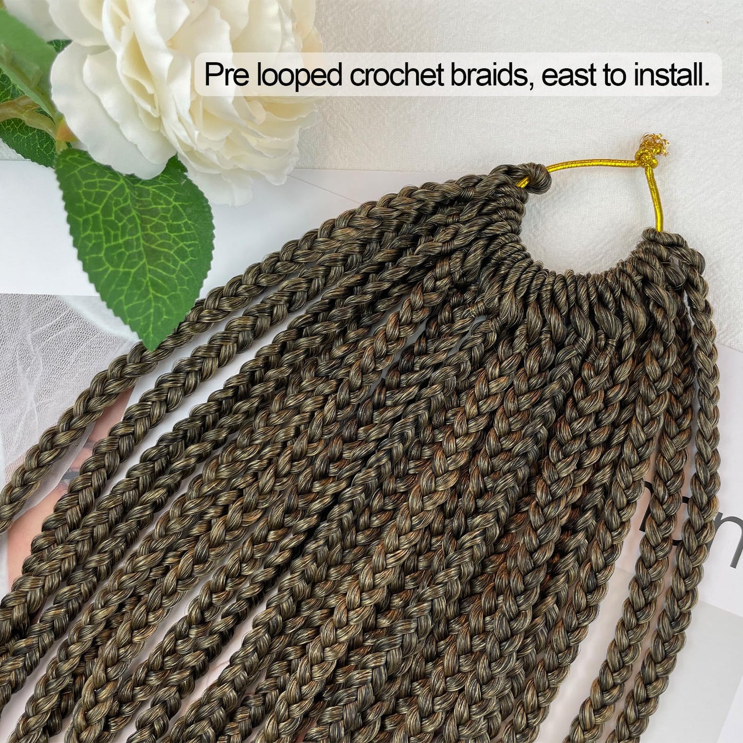 Chicmoi Pre Looped Crochet Box Braids 24 Inch T27 Ombre Honey Blonde Box Braids Crochet Hair 1/3 Inch Wide Small Prelooped Crochet Braids Hair for Black Women (24in 6pack, T27)