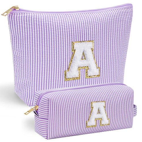 YOOLIFE Graduation Gifts for Kids Teen Girls Women | Initial Makeup Bag | Cosmetic Bag Travel Bags | 11 12 13 14 15 16 Years Old Girl Gift Teacher Gift Teen Girl Gifts Trendy Stuff Purple A