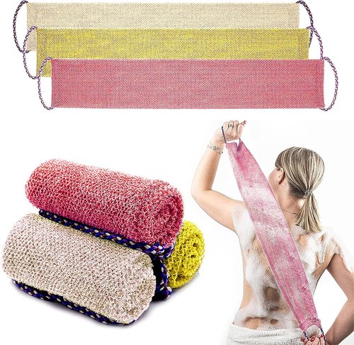 African Net | Exfoliating Bath Sponge Set with Handles - 3 Pieces for Deep Cleansing and Scrubbing