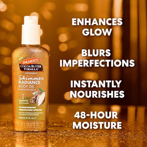 Palmer's Cocoa Butter Formula Shimmer Body Oil - Radiant Glow with Vitamin E, 5.1 Fl Oz | Hydrating & Enhances Dark Tones