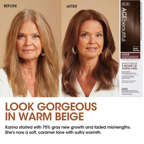 AGE beautiful Permanent Hair Color Dye Liqui Creme | 100% Gray Coverage | Anti-Aging Haircolor | Biotin for Thicker, Fuller Hair | Professional Salon Coloring | 6G Light Golden Brown