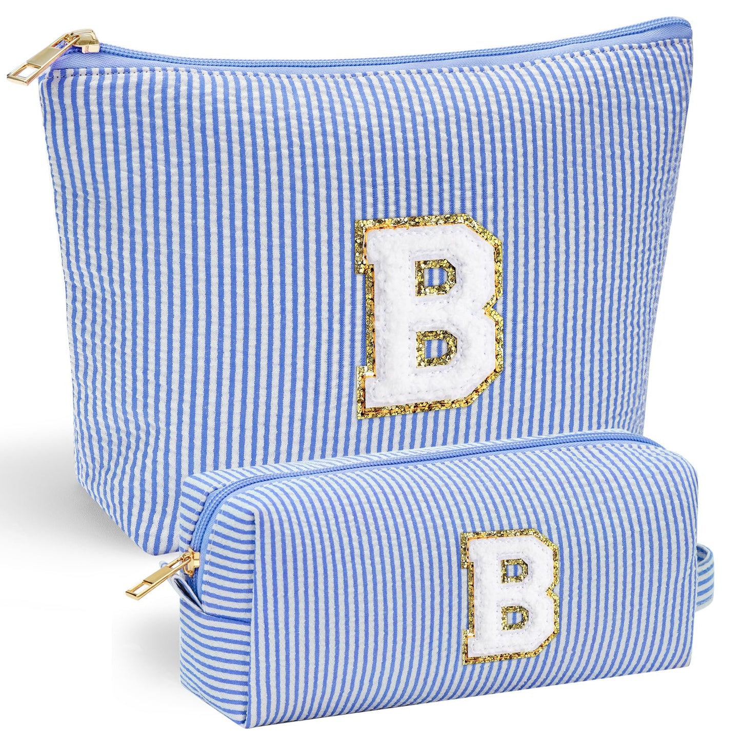 YOOLIFE Teen Girl Gifts Trendy Stuff - Monogram Personalized Makeup Bag | Cosmetic Bag | Travel Toiletry Bag | Gifts for Girls Women Her Mom Bridesmaid Bride Wife Friend Sister Teacher Blue Initial B