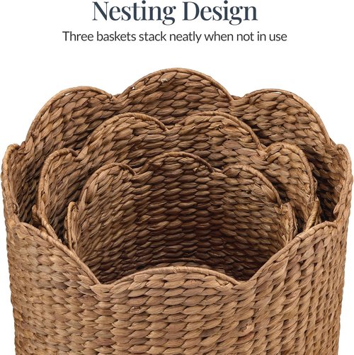 Best Choice Products 3pc Water Hyacinth Nesting Baskets - Stylish Storage Bins for Home Organization | Chestnut