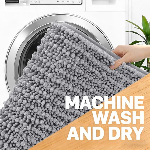 OLANLY Bath Rug Mat - Soft Chenille, Non-Slip Rubber Backing, Machine Washable | 30x20 Inches, Grey