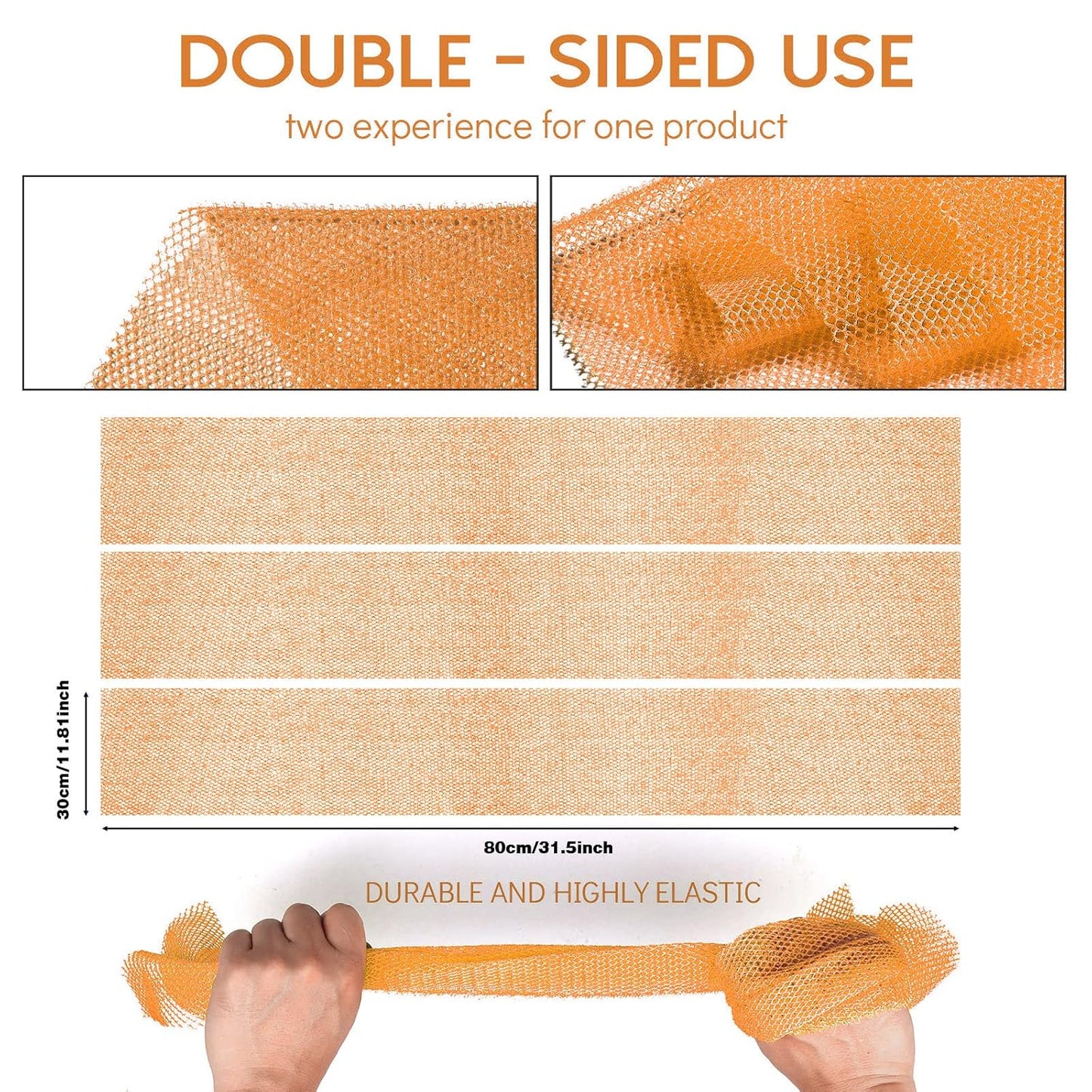 UJFQBH African Bath Sponge Set - 3 Long Exfoliating Shower Scrubbers for Smooth Skin | Yellow