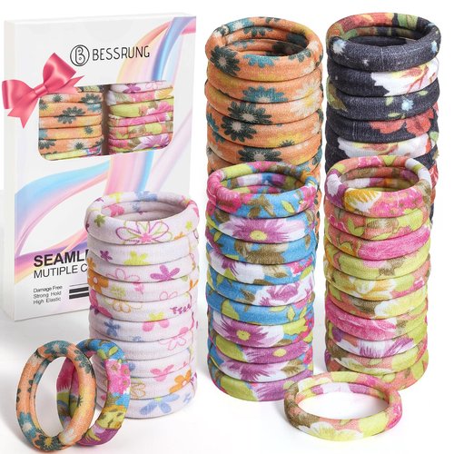 Bessrung 50 Pack Seamless Hair Ties, No Damage Elastics Hair Ties for Women Girls, Soft Stretchy Ponytail Holders for Thin Thick Hair, Snag-Free Hair Bands (Orange)