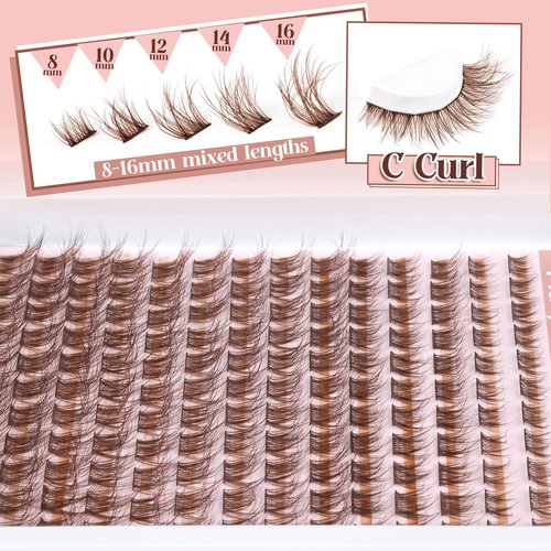 Brown Lash Clusters Natural Lash Extensions Wispy Eyelash Clusters 154 Pcs C-Curly Lashes Clusters for Everyday Wear Beginner Friendly Dark Brown Cluster Eyelash Extensions by Mavphnnee