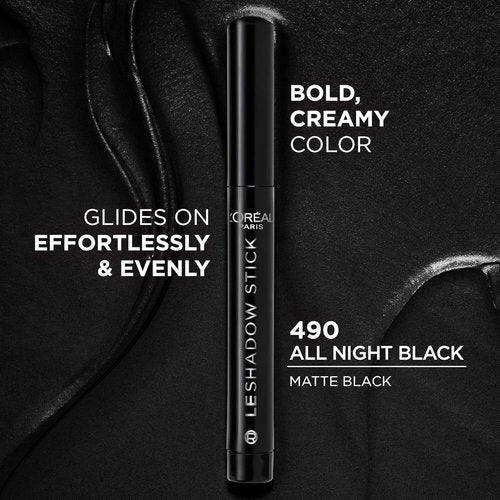 L'Oreal Paris Makeup Le Shadow Stick Eyeshadow - Blendable, Smudge-Resistant Cream in 490 All Night Black