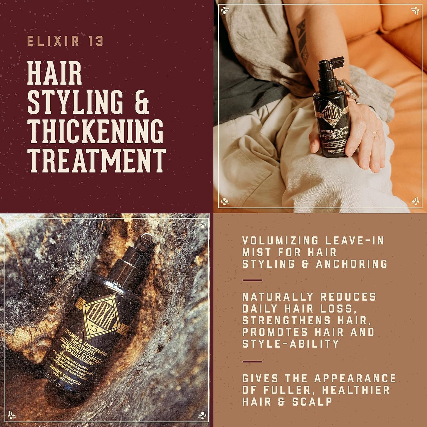 18.21 Man Made Elixir 13 Men's Hair Styling & Thickening Treatment - Original Sweet Tobacco, 3.4oz