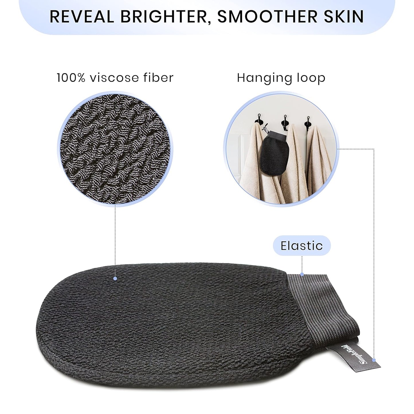 SimpleField Korean Exfoliating Mitt - 100% Viscose Deep Kessa Glove for Smooth Skin & Self-Tanning Removal | 1 Piece