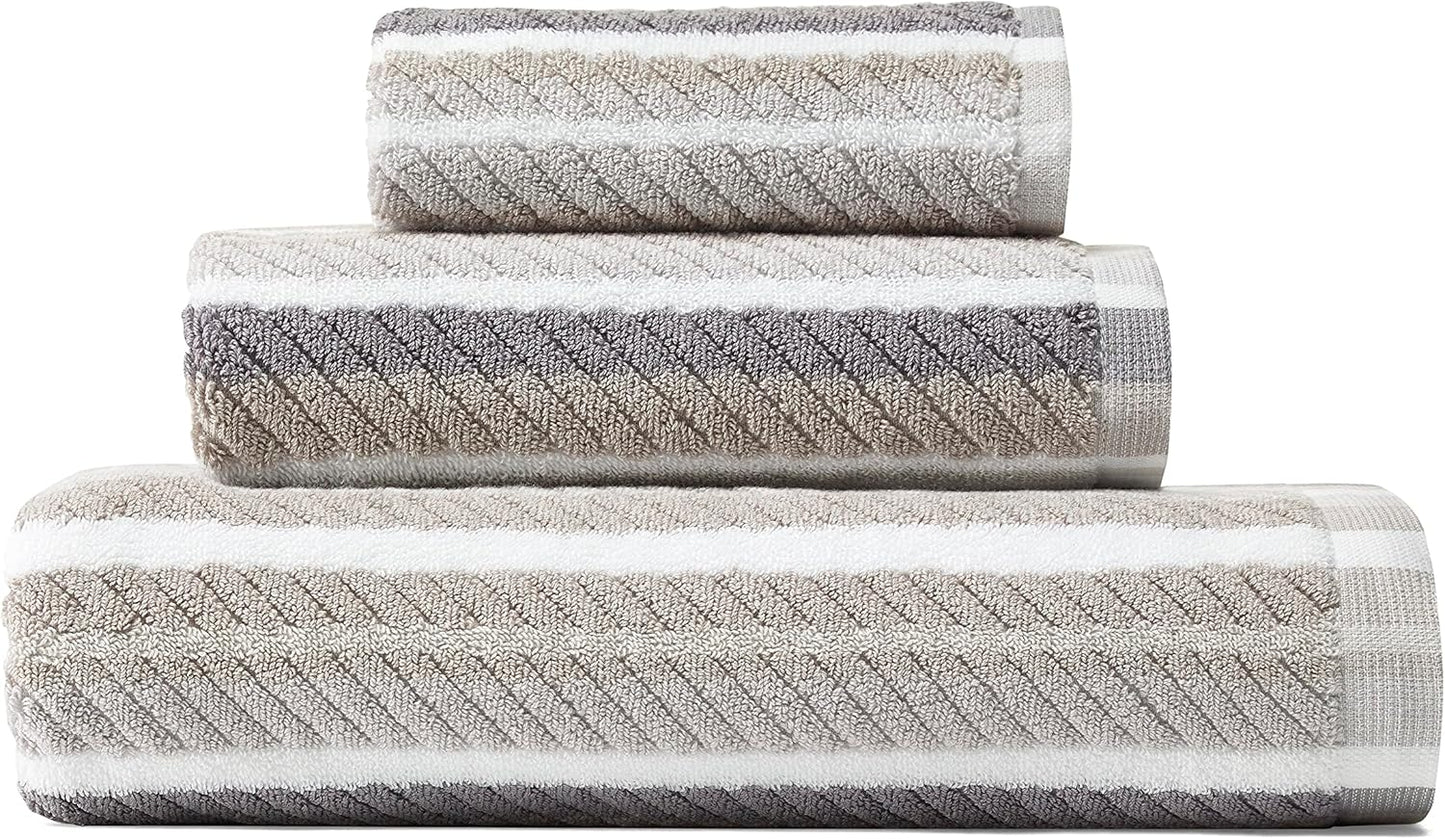 Tommy Bahama - 100% Absorbent Cotton Bathroom Towel Set | Low-Linting & Fade-Resistant (Ocean Bay Grey, 3 Piece)