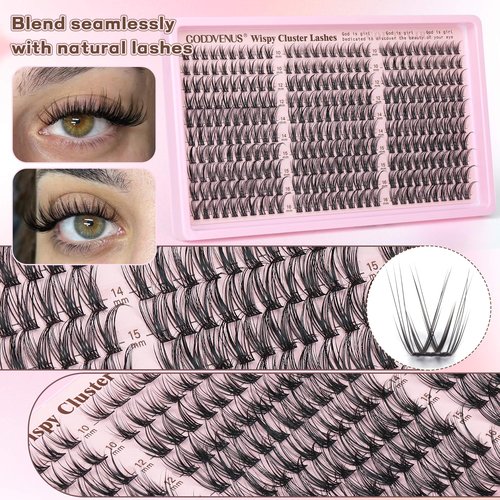 Goddvenus Lash Clusters Kit Wispy Eyelash Clusters Lashes Natural DIY Lash Extension Kit 10-16mm Cluster Eyelash Extensions Kit 300pcs C Curl Individual Lashes Cluster Eyelash (With Tweezers)
