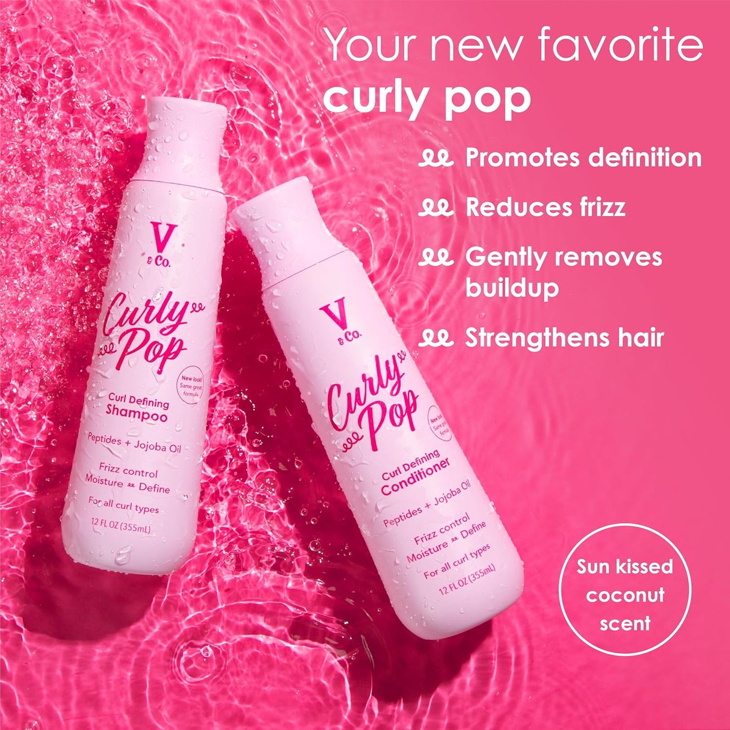 V&Co. Curly Pop Curl Defining Shampoo - Sulfate & Paraben Free Moisturizer with Peptides & Jojoba Oil | 12 fl oz