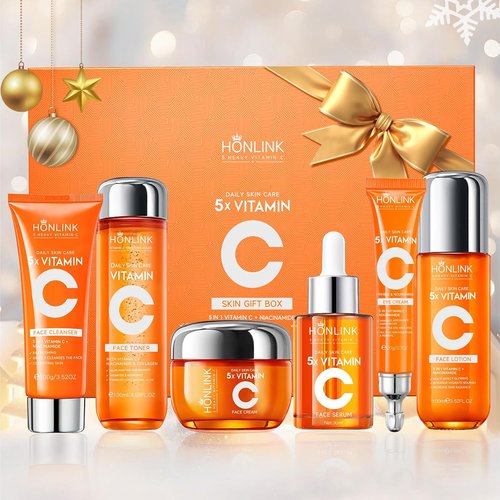 Glown 6-Piece Hydrating Skincare Set - Vitamin C & Niacinamide Face & Body Care Kit | Perfect Valentine’s Day Gift for Women