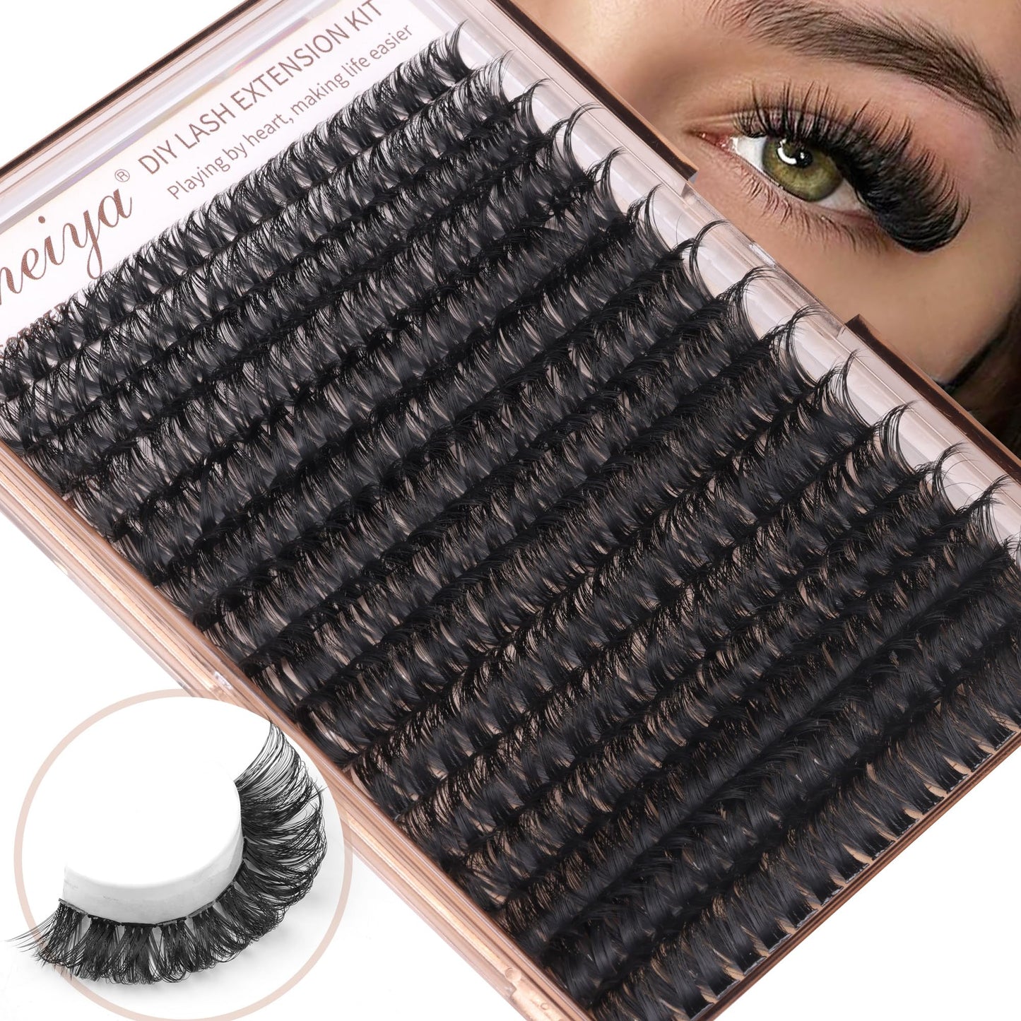 Geeneiya Volume Lash Clusters Kit DIY Lash Extension Kit D Curl Eyelash Extensions with Waterproof Lash Bond and Seal Waterproof Tweezers,10-14mm Eye Corner Eyelashes and 16-18MM Cluster Lashes 300Pcs