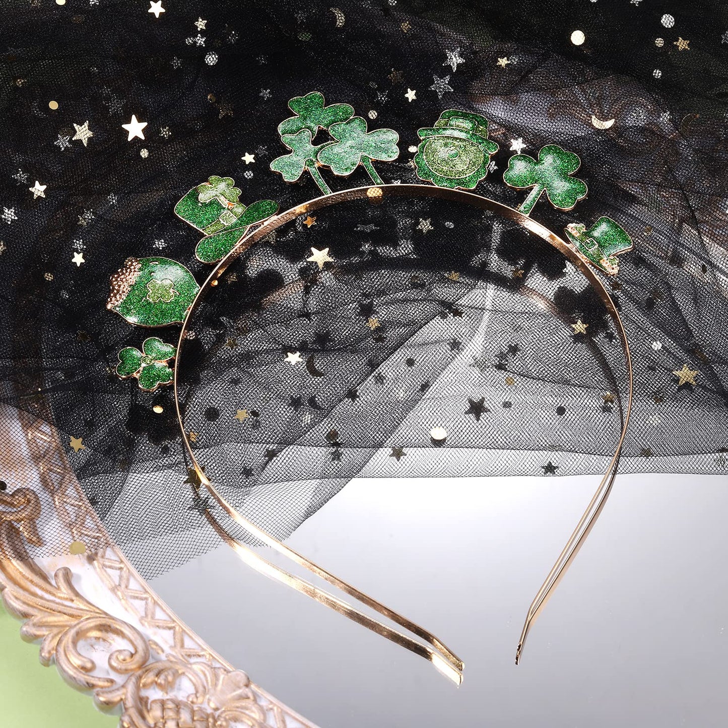 St.Patricks Day Headband Green Lucky Charm Hairband for Irish Parade Hair Hoop Accessories