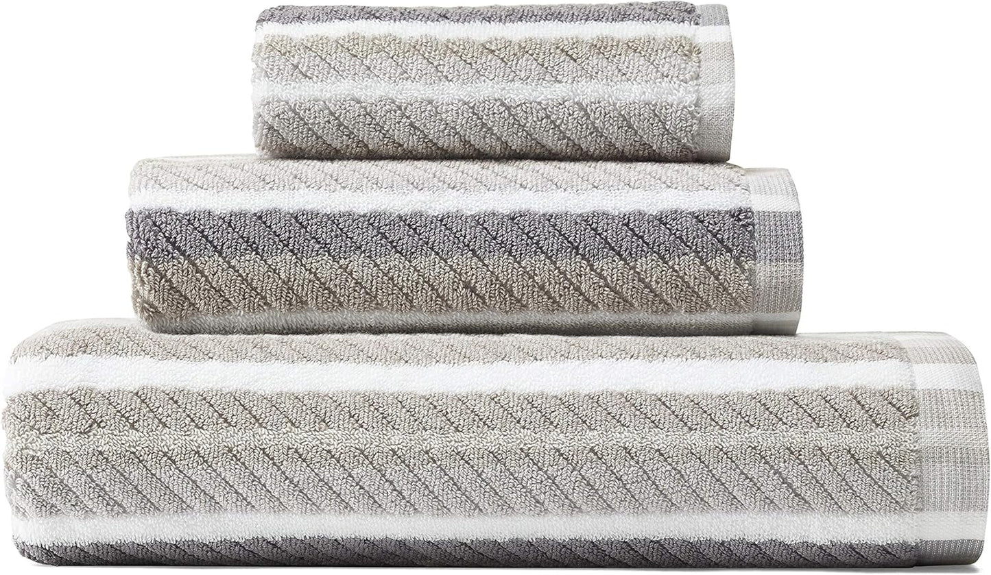Tommy Bahama - 100% Absorbent Cotton Bathroom Towel Set | Low-Linting & Fade-Resistant (Ocean Bay Grey, 3 Piece)