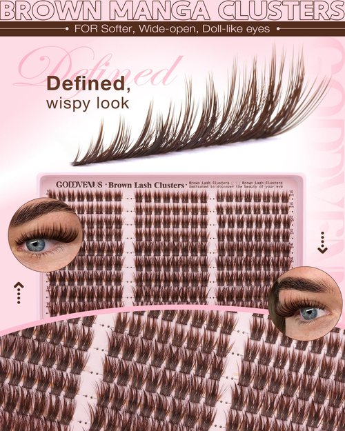 Goddvenus Brown Wispy Lash Clusters Manga Eyelashes Clusters Natural Cluster Eyelash Extensions Fairy DIY Lash Extension Anime C Curl Waterproof Individual Eye Lashes