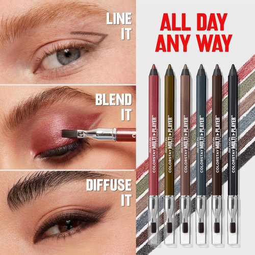 REVLON ColorStay Multiplayer Liquid-Glide Eye Pencil, Multi-Use Eye Makeup With Blending Brush, Blends Then Sets, Creamy Texture, Waterproof, Smudge-proof, Longwearing, 406 Queen of Hearts, 0.03 oz